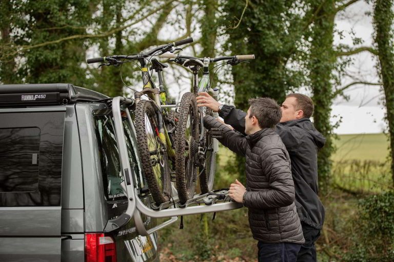 Loading Mountain Bikes onto the campervan